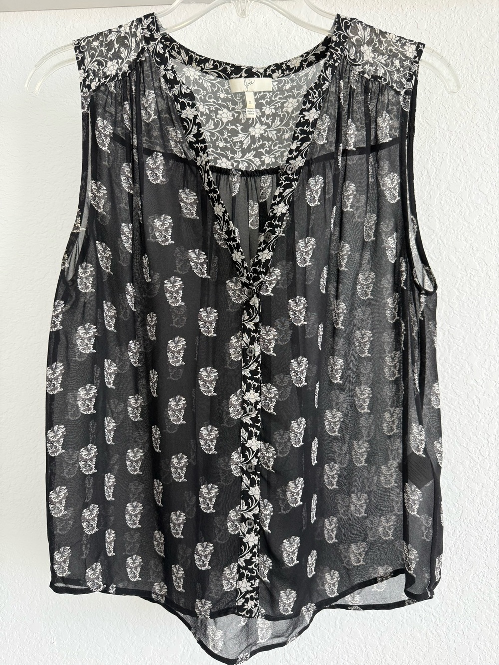 Joie Black & White Floral Sheer Sleeveless Blouse